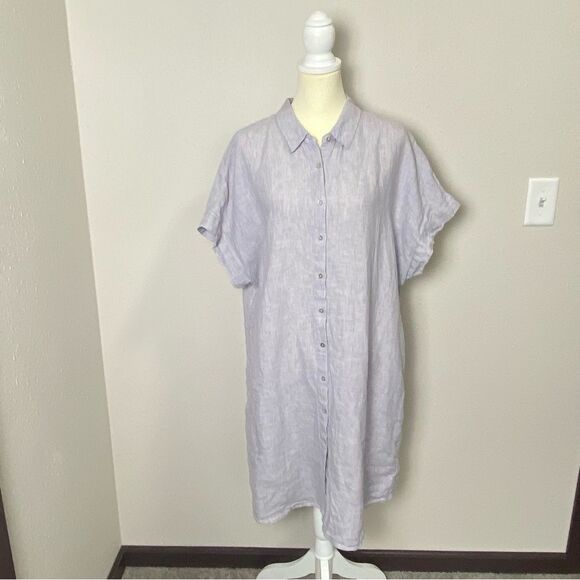 Tahari 100% Linen Short Sleeve Coastal Beachy Shirt Dress Women's Size 1X - Picture 10 of 14
